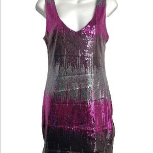 Vintage Y2K Jeweled Tone Sequin Color Block V Neckline Mini Slip Dress Medium